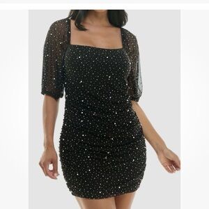 Speechless Black Mini Dress with Pearl and Iridescent Accents